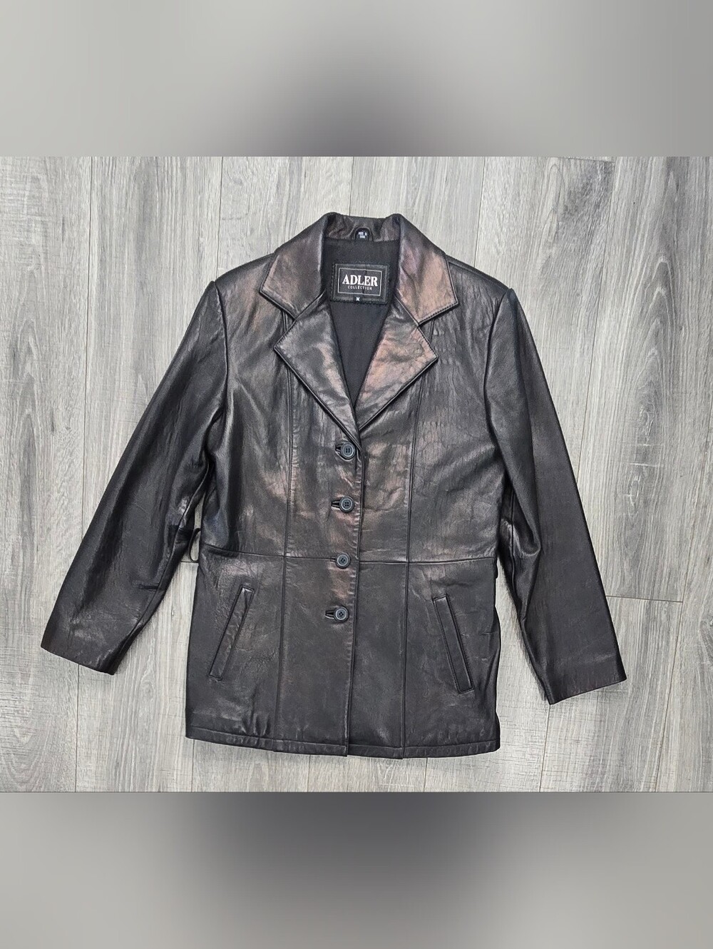 Adler Collection Women’s Genuine Lambskin Leather Blazer Jacket Black Medium Y2K